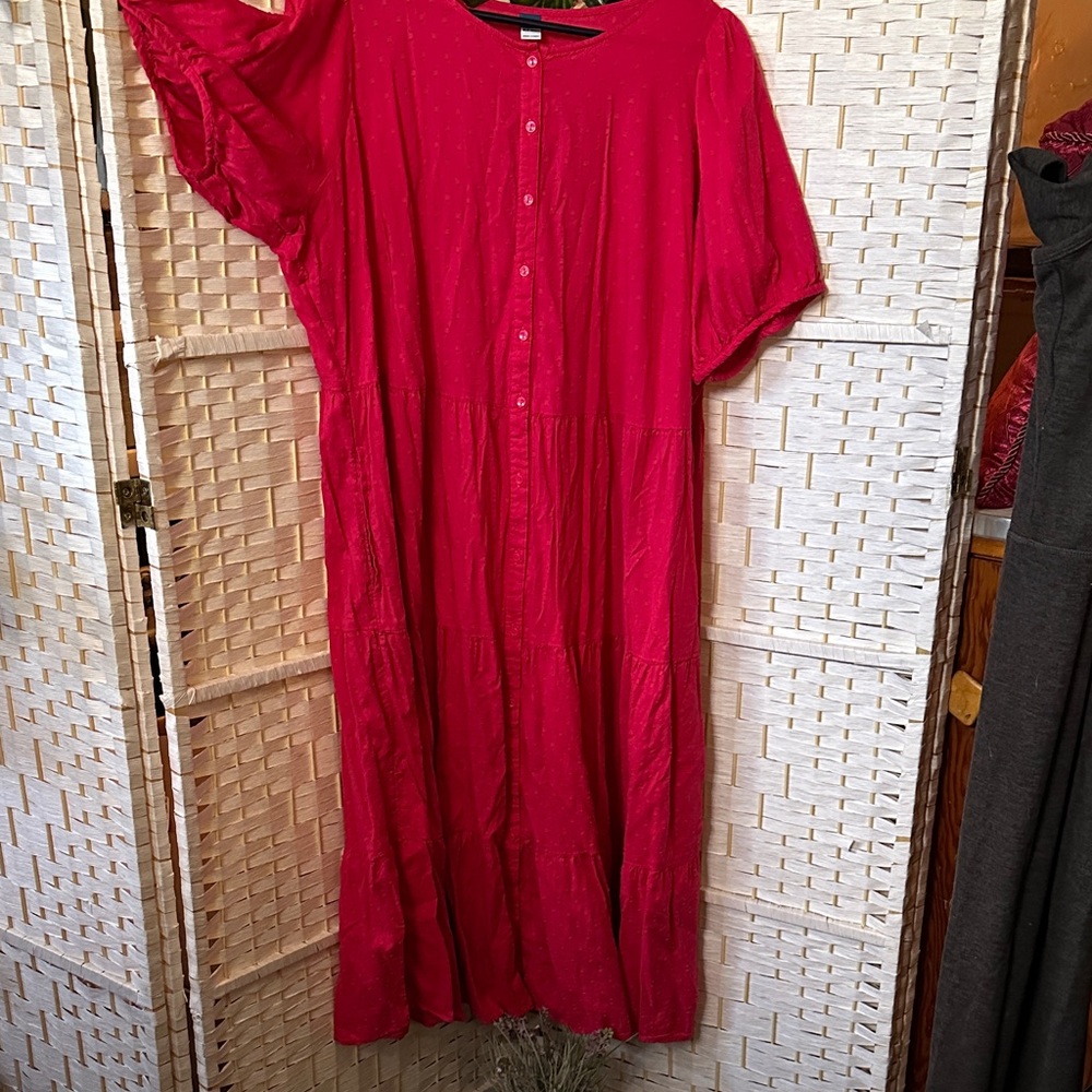 Old Navy Vibrant fuchsia Midi Dress with Swiss dots
